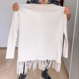 Pull décontracté à franges de couleur unie