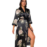 Robe pyjama sexy en imitation soie imprimée, grande taille
