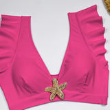 Maillot De Bain Deux Pièces À Volants Avec Étoile À Cinq Branches