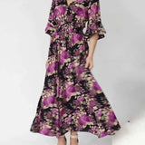 Robe longue à col en V à imprimé floral