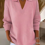 Pull décontracté col en V couleur unie