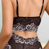 Ensemble Deux Pièces En Dentelle Florale Pour Femme Avec Soutien-Gorge Push-Up Et Culotte