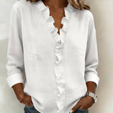 Blouse Froncé Col En V Manches Longues