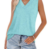 Débardeur T-Shirt Femme Sans Manches Col V Amincissant Coupe Décontractée
