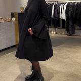 Robe Uni Manche Évasée Froncé