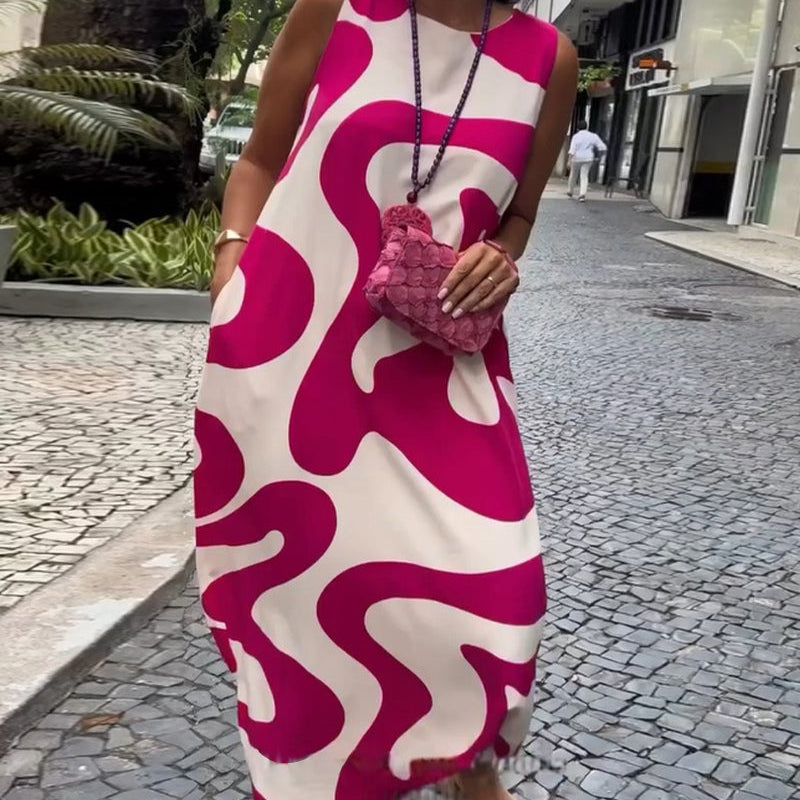 Robe Sans Manches Col Rond Avec Imprimé Géométrique
