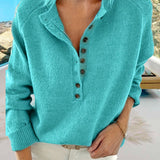 Pull décontracté à simple boutonnage de couleur unie