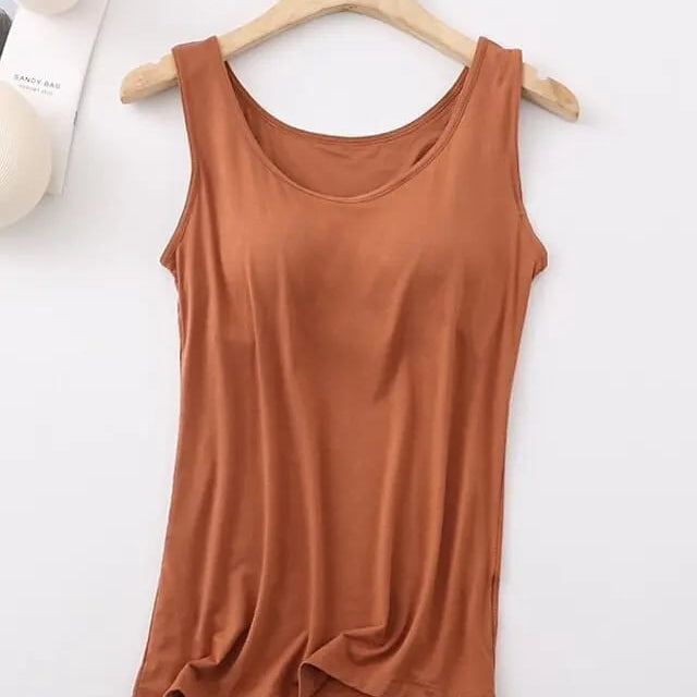 Débardeur Femme Avec Soutien-Gorge Intégré Sans Manches Décontracté Basique Col Rond Classique