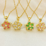 Collier pendentif rotatif à 360° à cinq pétales de fleur