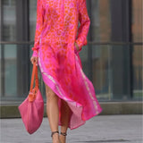 Robe Manches Longues Imprimé Léopard Fente