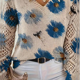 Pull Manches Longues Col En V Jacquard