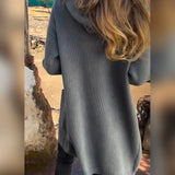 Cardigan décontracté à capuche avec poche boutonnée de couleur unie