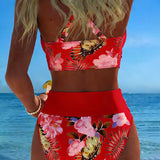 Bikini Contraste Floral Fendu