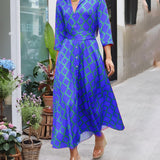 Robe chemise col V manches 3/4
