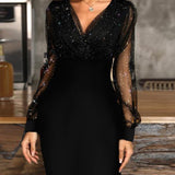 Robe avec maille et col en V