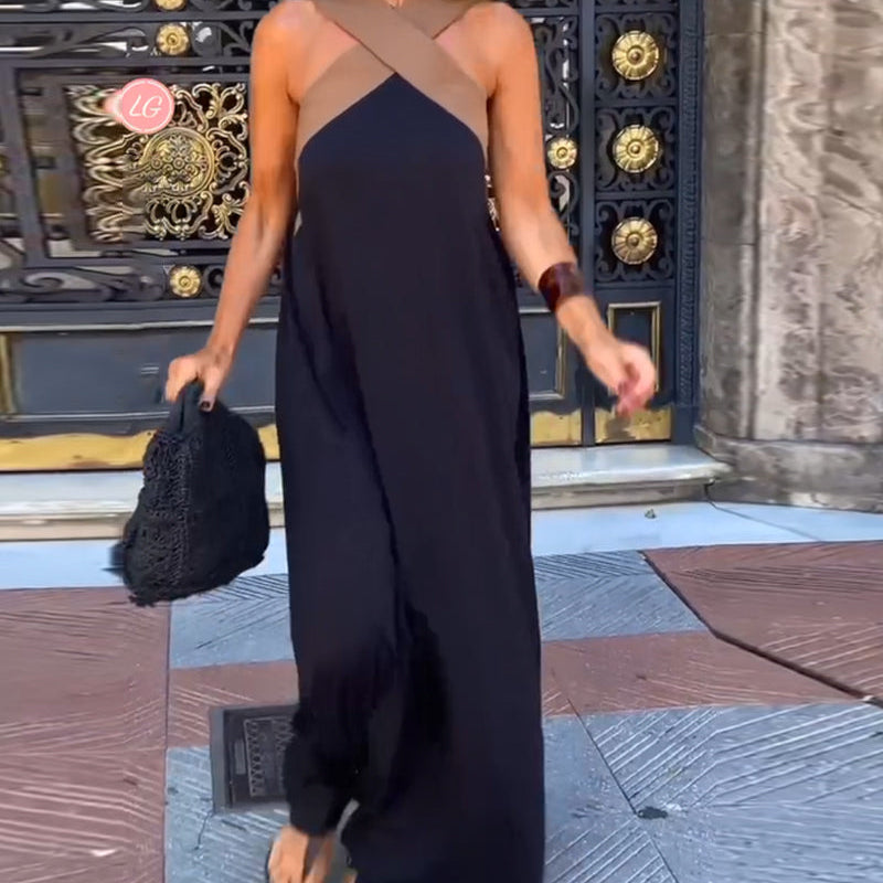 Robe Elegante Croix Dos Sans Dos Avec Couleur Contrastée