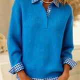 Pull Couleur Unie À Patchwork Écossais