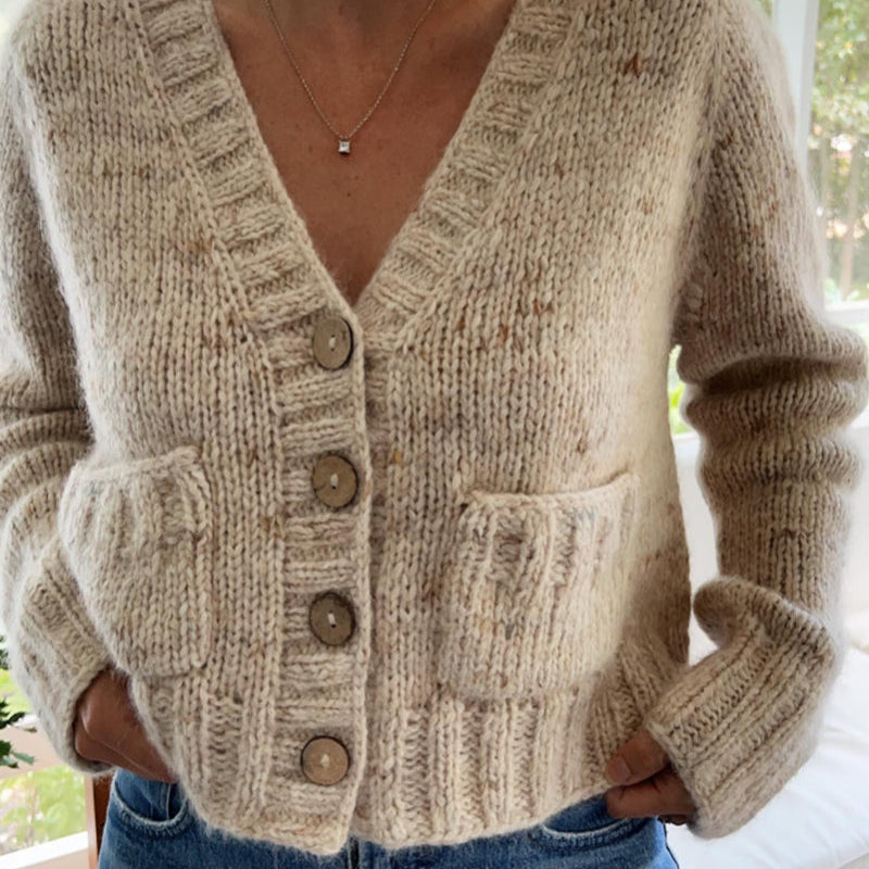 Cardigan décontracté boutonné à col en V