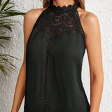 Gilet Uni Dentelle Creuse Sans Manches