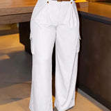 Pantalon cargo décontracté avec poche de couleur unie