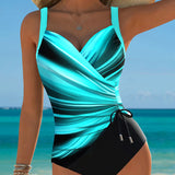 Maillot de Bain Monopièce Cordelette de Couleur Contrastée