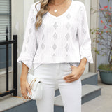 Haut Motif Losange Creux Manches Trompette