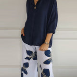 Ensemble Col Rond Décontracté Pantalon Imprimé