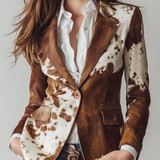 Blazer Vintage Écologique pour Femme avec Imprimé Vache