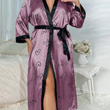 Robe pyjama sexy en imitation soie imprimée, grande taille