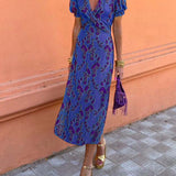 Robe midi imprimé floral à col V