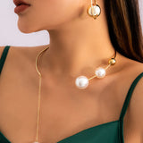 Collier clavicule pour femme avec fausse perle