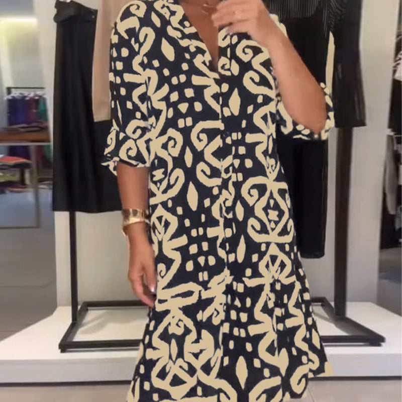 Robe Col En V Élégante Imprimée