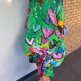 Robe à col en V à imprimé cœur avec manches longues