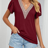 T-shirt de couleur unie avec manches à volants
