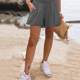Short décontracté taille haute de couleur unie