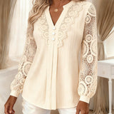 Blouse Dentelle Panneaux Manches Longues Col V