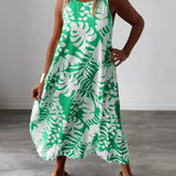 Robe décontractée sans manches à imprimé feuilles