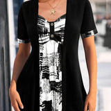 Blouse Imprimée Faux Deux Pièces Irrégulière