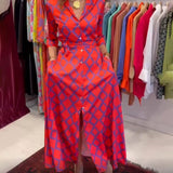 Robe chemise col V manches 3/4