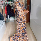 Robe longue imprimée à col en V