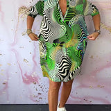 Robe à poches imprimée colorée avec col en V et demi-manches
