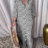 Robe longue imprimée vintage avec poche à revers