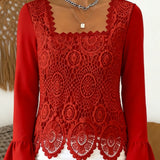 Blouse Crochetée À Encolure Large Et Détails Patchwork