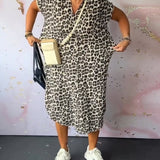 Robe imprimée léopard à manches courtes et col V