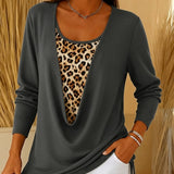 T-shirt faux deux pièces à lacets imprimé léopard