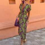 Robe midi imprimé floral à col V