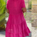 Robe en coton lin avec col en V de couleur unie