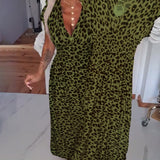 Robe élégante à imprimé léopard et col en V