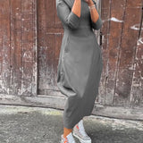 Robe élégante simple à manches longues avec poche de couleur unie