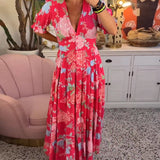 Robe à poche col V imprimé fleuri